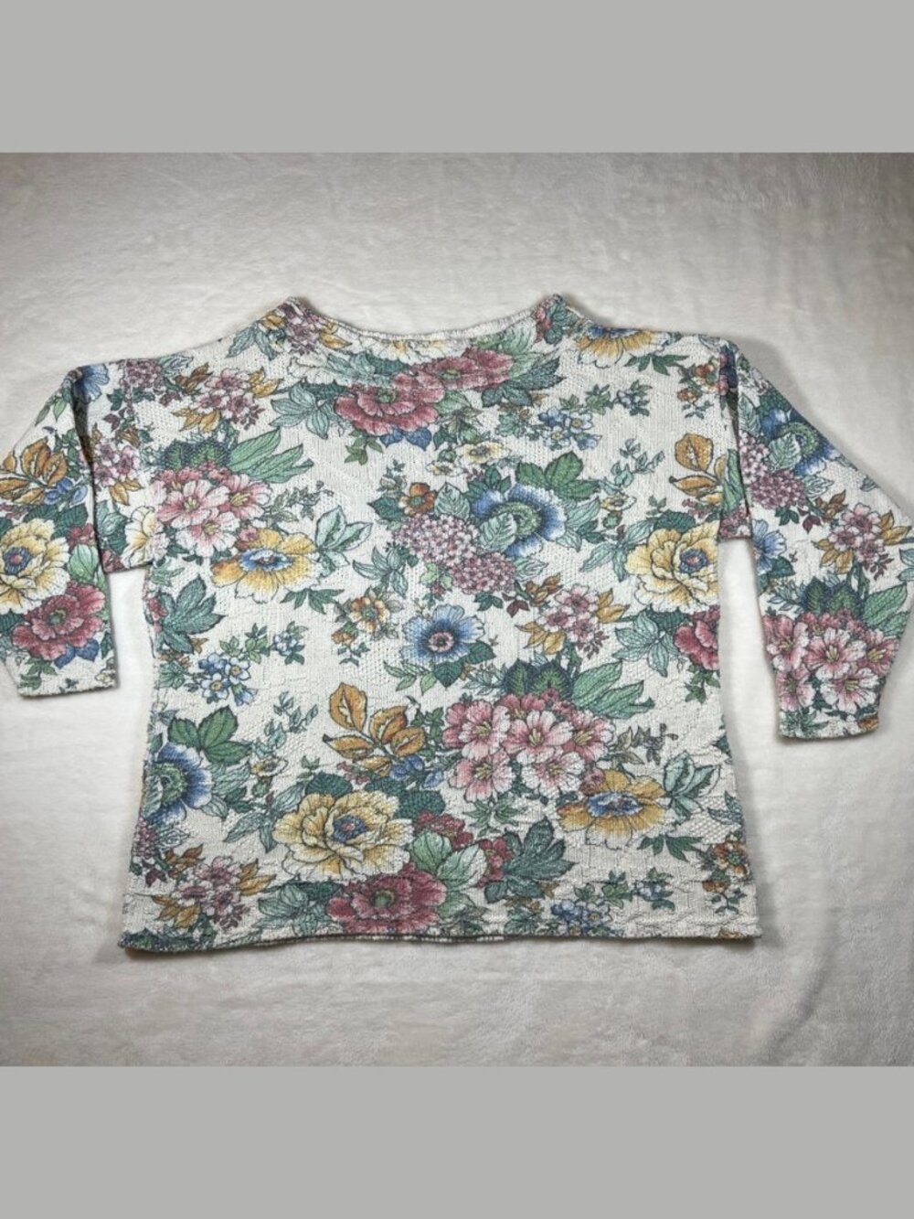 Vintage Denim Republic Floral Knit Sweater Boxy Cottagecore Pullover